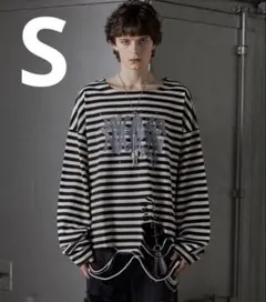 GRANCY 総柄ラインストーングラフィックロンT ブラック ボーダー