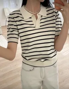 ボーダー Tシャツ トップス アイボリー 黒 SHEIN