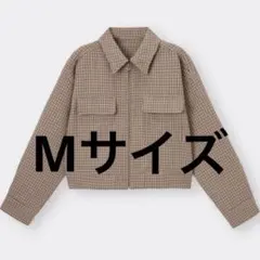 GU チェッククロップドシャツジャケット Mサイズ ブラウン