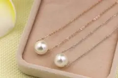 ツヤあり天然パール18K金純金コーティングステンレスチェーンパールネックレス