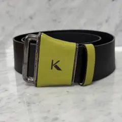 イタリア製クリツァ Kロゴ バックル ベルト ブラック イエロー 本革 黒のサムネイル