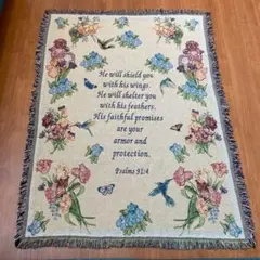 ヴィンテージ　ラグ　ゴブラン織　170×125　聖書　詩篇　タペストリー　カバー