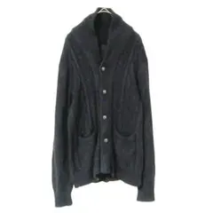 ケーブルニット カーディガン 黒 ブラック ショールカラー