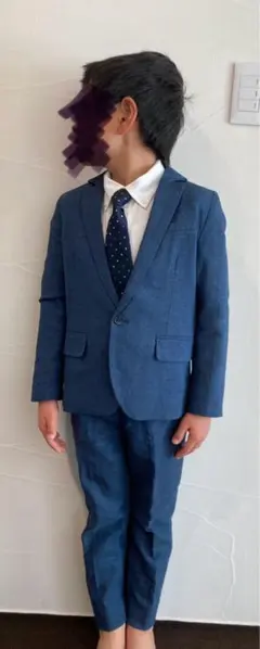 青いフォーマルスーツ 100cm~ ネクタイ付き キッズ　卒園式　入学式