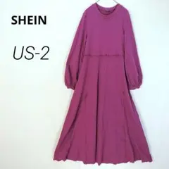 SHEIN✨カットソーワンピース フレア ロング紫ボリューム袖【S】01-113