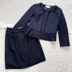 スープ ツイード ノーカラージャケット スカート ネイビー セレモニー ペプラム