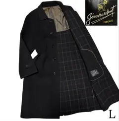 カシミヤ30%【FIRENZE】マキシ丈比翼ロングチェスターコート ブラック L