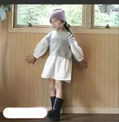 プティマイン☆ドッキングワンピース☆サイズ120☆BROOKLYN☆白とグレー