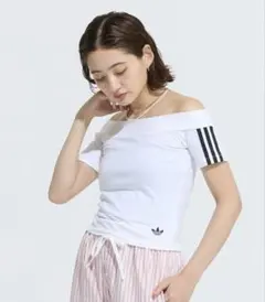 adidas オフショルダー Tシャツ ホワイトのサムネイル