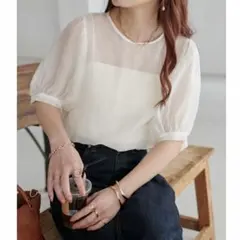 新品　ディスコート　シアー肩ギャザーブラウス