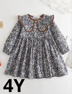 shein☻フリル配色でか襟花柄ワンピース