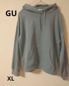 GU 裏起毛 モスグリーン フード付きパーカー カンガルーポケット XL