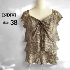 INDIVI インディヴィ 総柄 ティアード フリル ブラウス シフォン