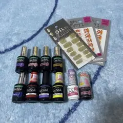 カラージェルネイル10本&ネイルシール3枚セット ピンク パープル 三原色