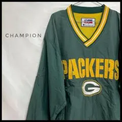 NFL CHAMPION　PACKERS Vネック ナイロン プルオーバー 緑