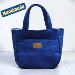 【ハンドメイド】ころりんミニトートバッグ ブルー 帆布