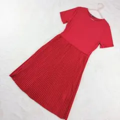 新品　ZARA ザラワンピース 赤 プリーツ ロング レディース 華やか M