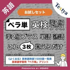 【ペラ単】英検準2級プラス｜英単語熟語学習プリント〈お試しセット〉