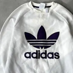 15510 アディダス ビックロゴ 刺繍 スウェット 白色