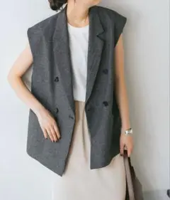 【新品】メランジダブルブレストジレ 36 ブラック Spick and Span