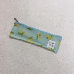 スリム ペンケース 花柄 ミモザ グリーン 水色