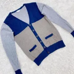 ポールスミス　メンズ　レディース　カーディガン　シルク　カシミヤ　穴　Ｌ　灰　紺