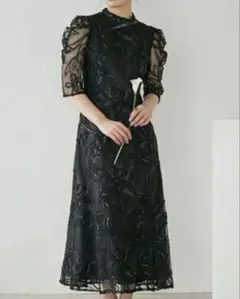 etoll. エトル 刺繍レースワンピースドレス フォーマル 結婚式 エトル etoll. 刺繍レースワンピースドレス （ブラック