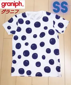 《graniph》 ドット柄 Tシャツ SS ホワイト/ネイビー