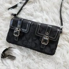 【美品 Y2K】コーチ ミニショルダーバッグ シグネチャー 2ポケット ブラックのサムネイル