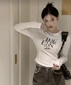 SHEINホワイト プリント長袖シャツ