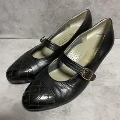 【銀座ヨシノヤ】（24）パンプス 甲ストラップ ローヒール ブラック