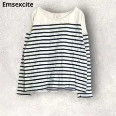 エムズエキサイト　ボーダー　長袖Tシャツ　M 綿100% ホワイト系　ネイビー