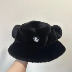 ミッキーマウス 耳付きファーハット 黒
