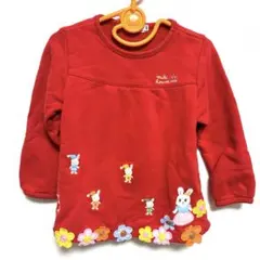ミキハウス　トレーナー　お花　うさぎ　刺繍　赤
