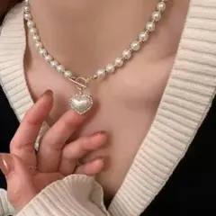 真珠ネックレス　ネックレス　結婚式　パープル　真珠　ハート　オシャレネックレス