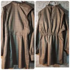 シャツワンピース 長袖 ロリ系 地雷 グレンチェックグレー