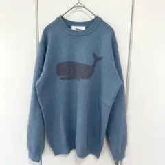 NOLLEY'S クジラ柄　W ジャカード　ニット S ブルー 水色 セーター