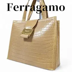 Salvatore Ferragamo ヴァラ ハンドバッグ 型押し ゴールド