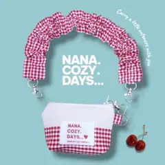 春 赤ギンガムチェック フリルギャザースマホストラップとポーチの2点セット