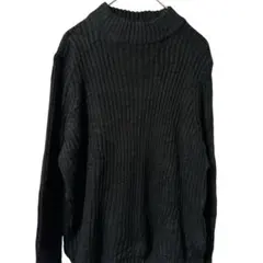 ブラック リブニット ハイネック Mサイズ シンプル 無地 秋冬 レディース