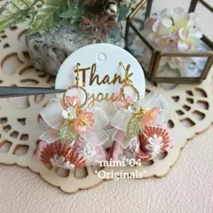 ✦New✦桜咲く❀春待ちピンク✽オフホワイト▷◁お花刺繍インドリボン大ぶりピアス