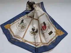 ★【タグ付】セリーヌ 馬車柄ハンカチ 青系 綿100