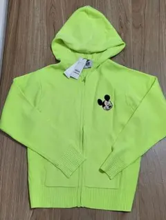 メンズゴルフウェア　ミッキーマウス 蛍光イエロー カーディガン M