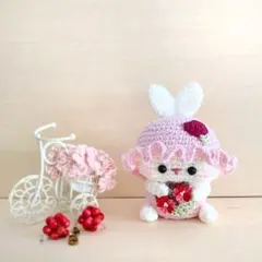桜 うさぎ あみぐるみ ボンネット ベビーキャップ