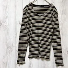 長袖リブニット　薄手　ボーダー L