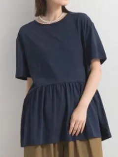 OMNES プレーティング天竺 切替ギャザーペプラム 半袖Tシャツ UVカット付のサムネイル