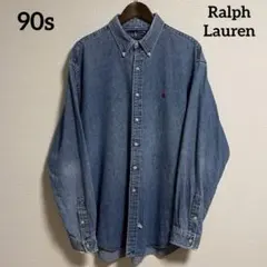 90s Ralph Lauren BDデニムシャツ 長袖 赤ポニー XXL相当
