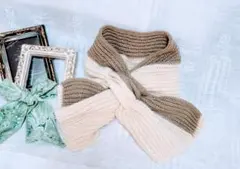 暖かリボンクロスニットマフラー(モカ)