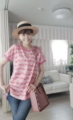 アンドラブ 新品未使用 ピンクリボン柄半袖Tシャツ ピンクのサムネイル