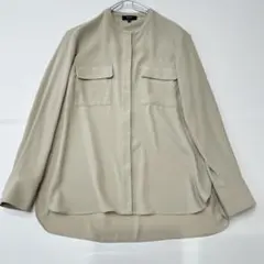 美品✨セオリー バンドカラー とろみ　ジョーゼット　ブラウス ベージュ S